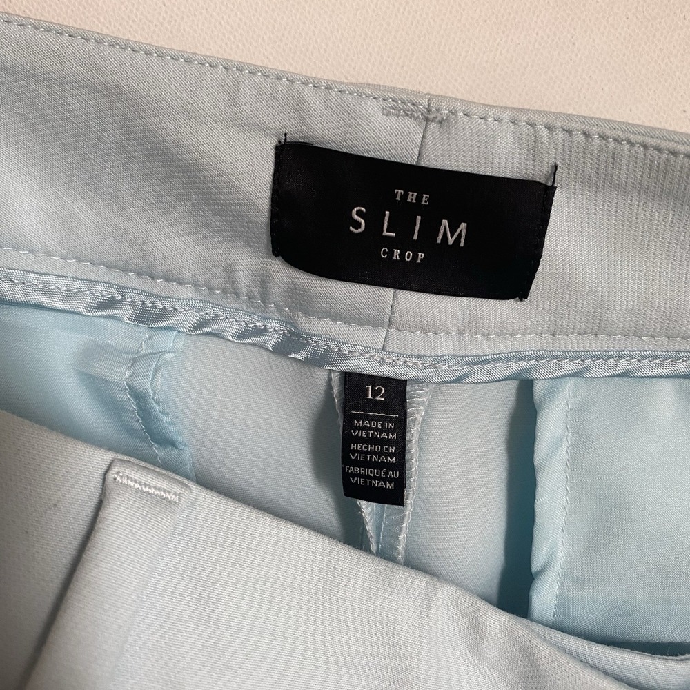 White House Black Market Crop Dress Pants 12 Light Blue Slim Career Stretch - Picture 3 of 11